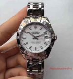 Replica Rolex Pearlmaster Datejust Ladies Watch With White Face Diamond Bezel 34mm